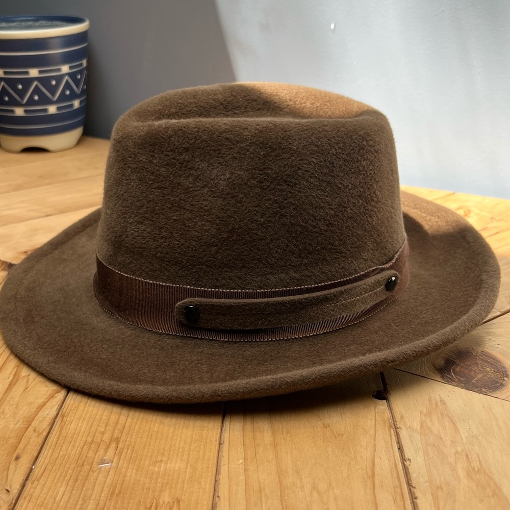 NWT Helen Kaminski Enzo Clove/Brandy Brown Felt Fur Fedora Hat - Picture 2 of 16